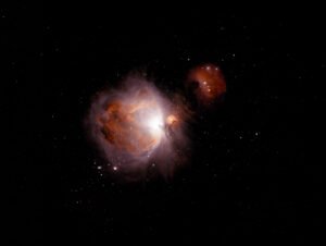 Part of Orion Molecular Cloud Complex, with Orion Nebula (M42) (just left of centre), De Mairan's Nebula (M43) almost connected to it, and Running Man Nebula (Sh2-279 to the further right. Collections: Southern Celestial Hemisphere