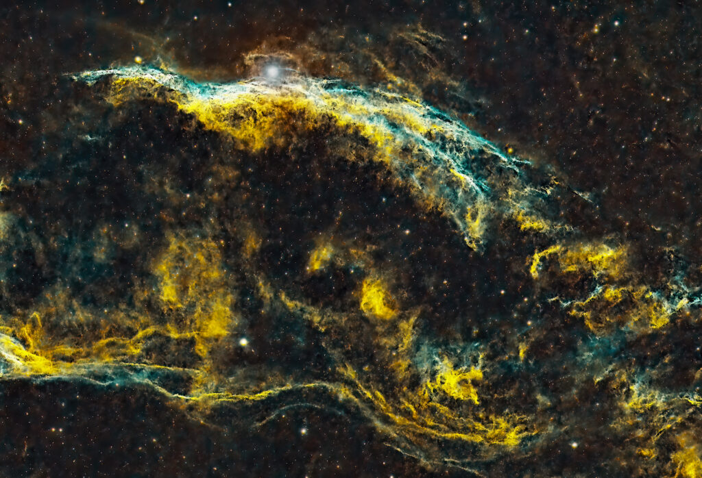 Colour image of Western Veil (NGC 6960), Witch's Broom, part of the Cygnus Veil Complex. Collections: Cygnus Veil
