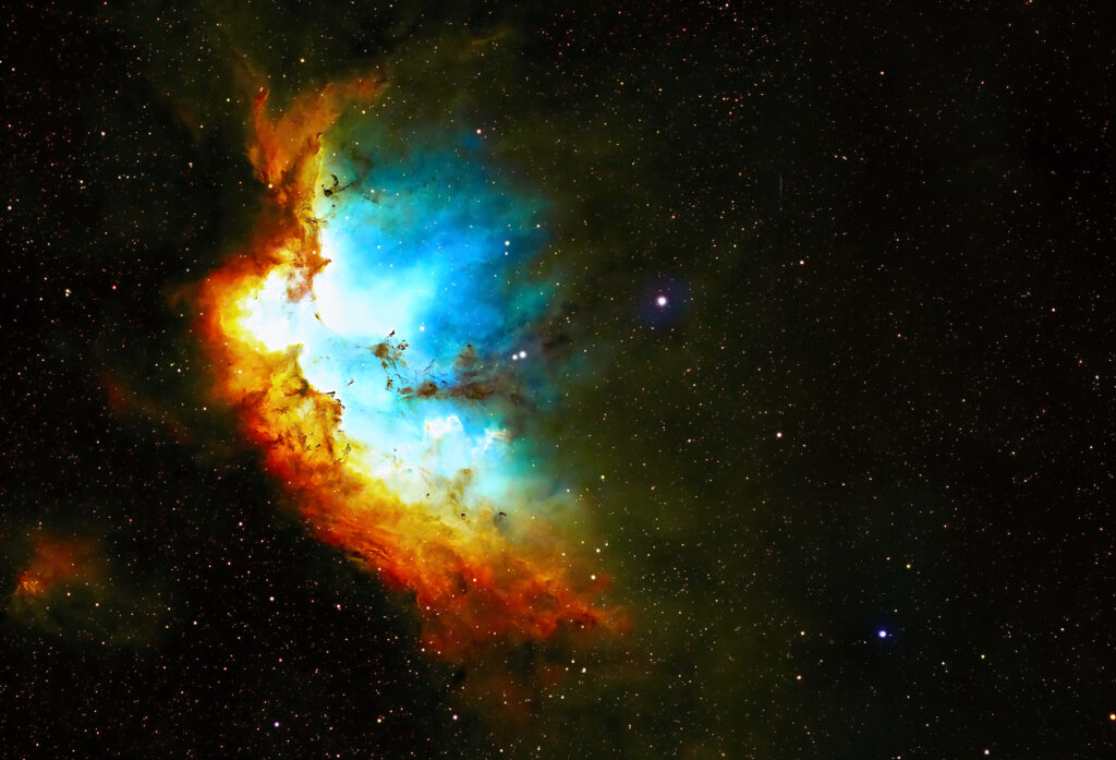 Wizard Nebula NGC 7380, emission nebula, 8,000 light-years distant, spanning 105 light-years, with a star cluster estimated to be 8 million years old. Collections: Northern Celestial Hemisphere.