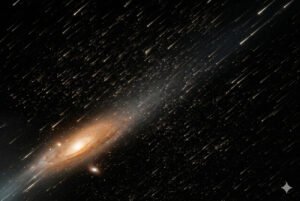 A subtitle shift into sub-light velocities. This creative rendering adapts our real image data of the Andromeda Galaxy using AI to mimic travel at high impulse speed. Unlike the extreme hyper-drive stretch of warp velocity, this visualization creates a subtle, forward-surging depth-of-field effect that pulls the core of M31 forward while gently trailing the surrounding starfields. Image adjusted with Gemini Nano Banana (see logo bottom right corner).