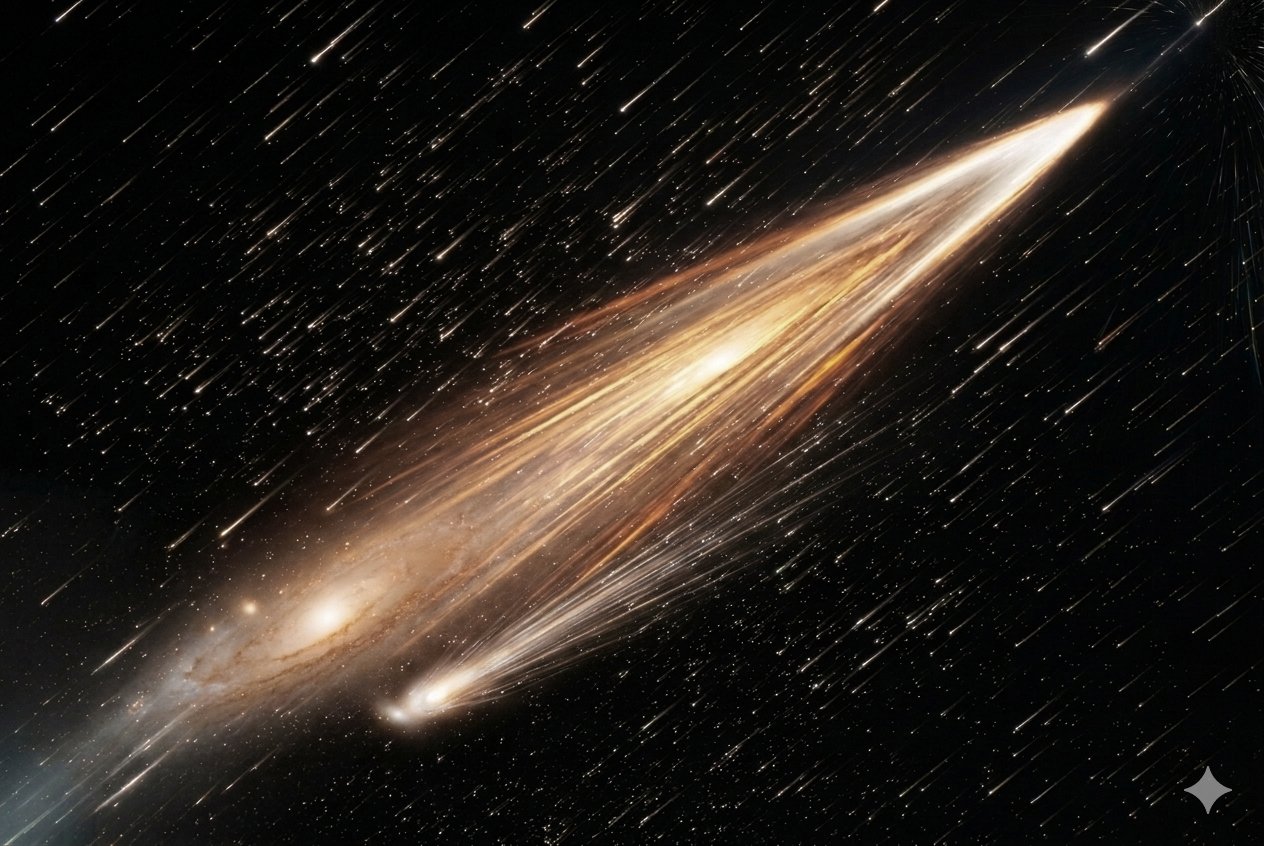 Stepping out of the boundaries of traditional astrophotography. This creative project takes our high-resolution baseline data of the Andromeda Galaxy and uses AI-driven motion-blur rendering to simulate what M31 might look like from the bridge of a starship traversing at warp speed. Image adjusted with Gemini Nano Banana (see logo bottom right corner).