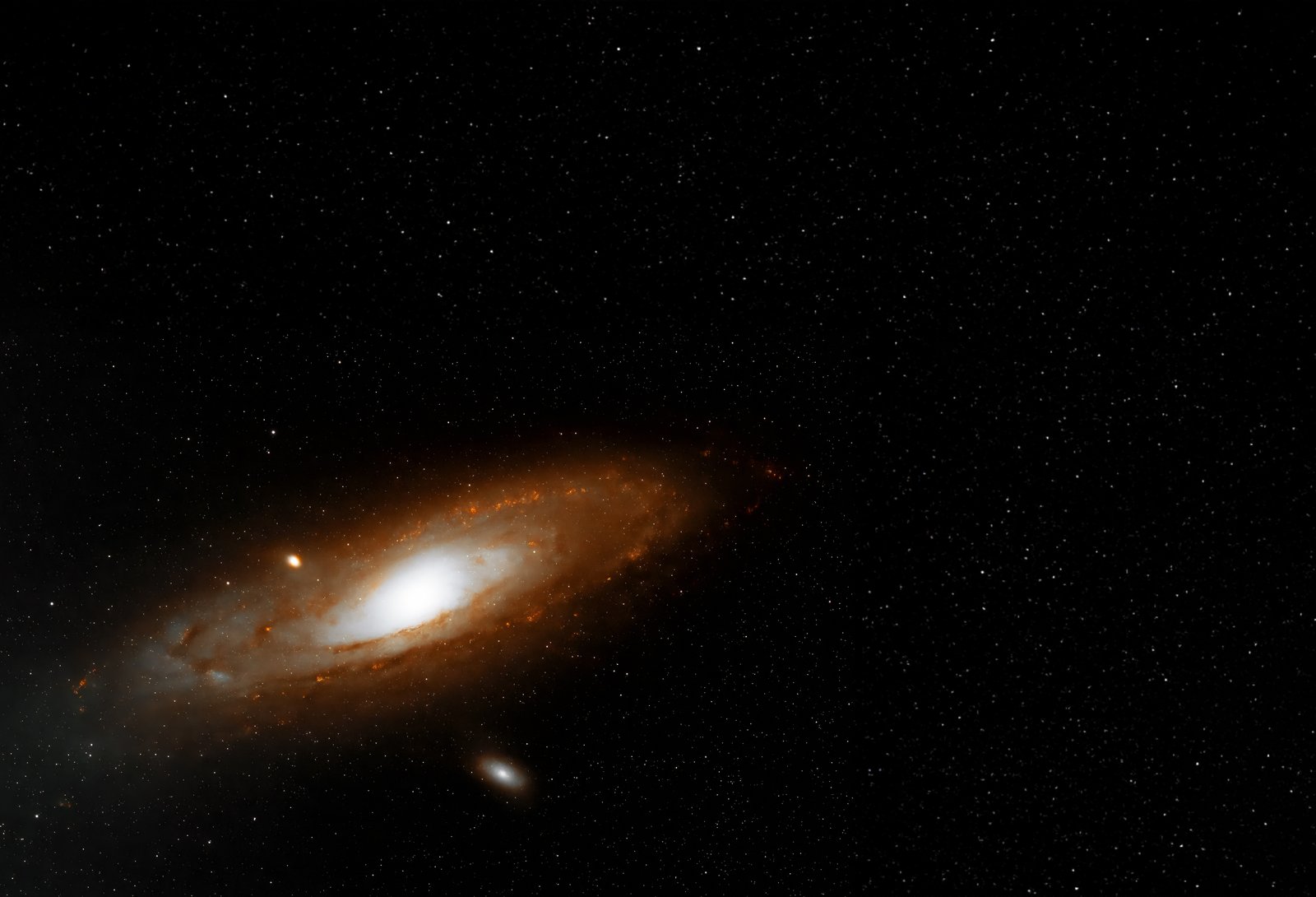 The Andromeda Galaxy, M31, is a massive barred spiral galaxy located approximately 2.5 million light-years from Earth. It is the nearest major galactic neighbour to the Milky Way and the largest galaxy in our Local Group.