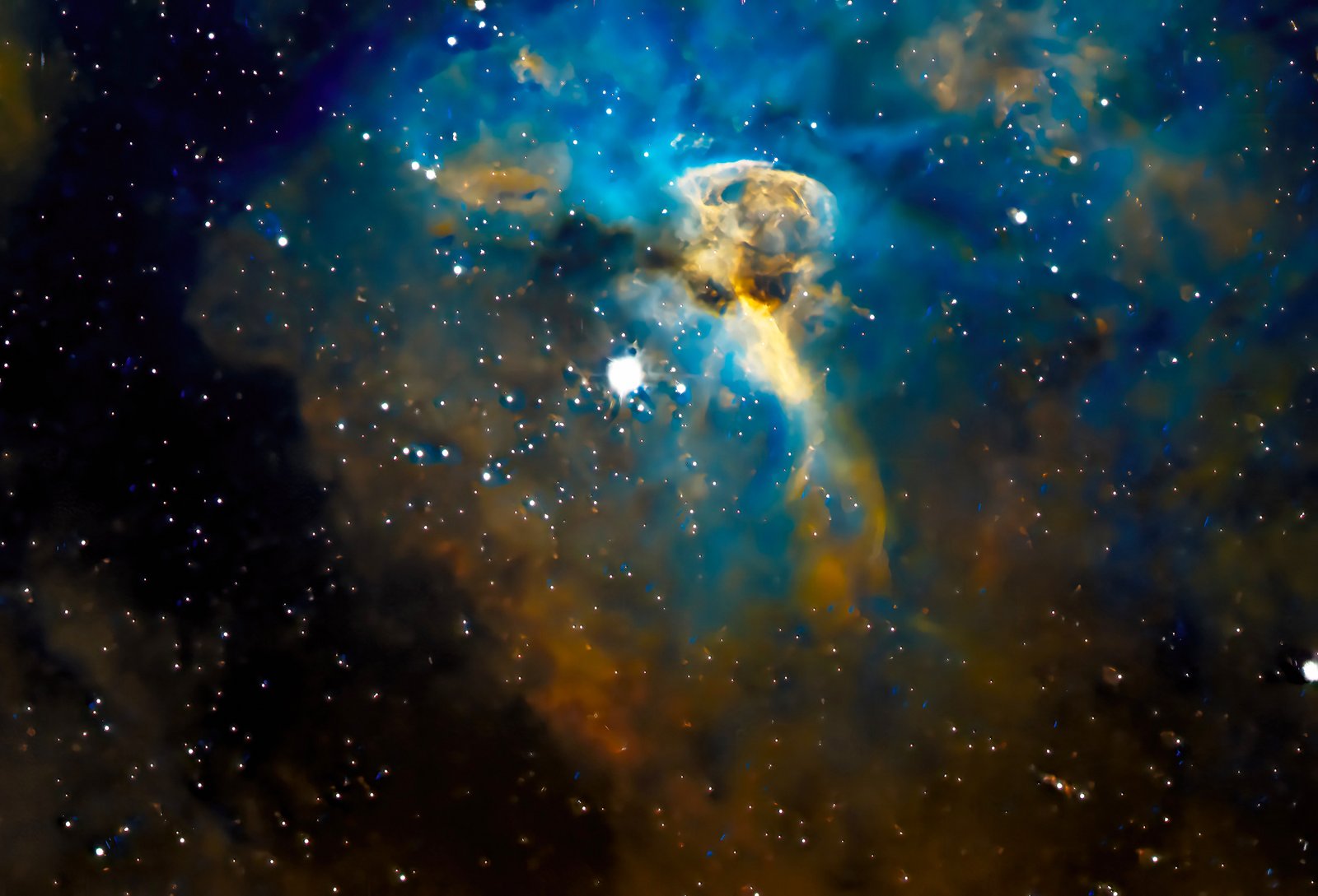 The Keyhole Nebula: is a small, dark cloud of cold molecules, dust, and glowing gas within the much larger Carina Nebula. Located roughly 7,500 to 8,000 light-years away, it gets its iconic name from the glowing, keyhole-shaped outline sculpted by the intense stellar winds of the massive star system Eta Carinae.